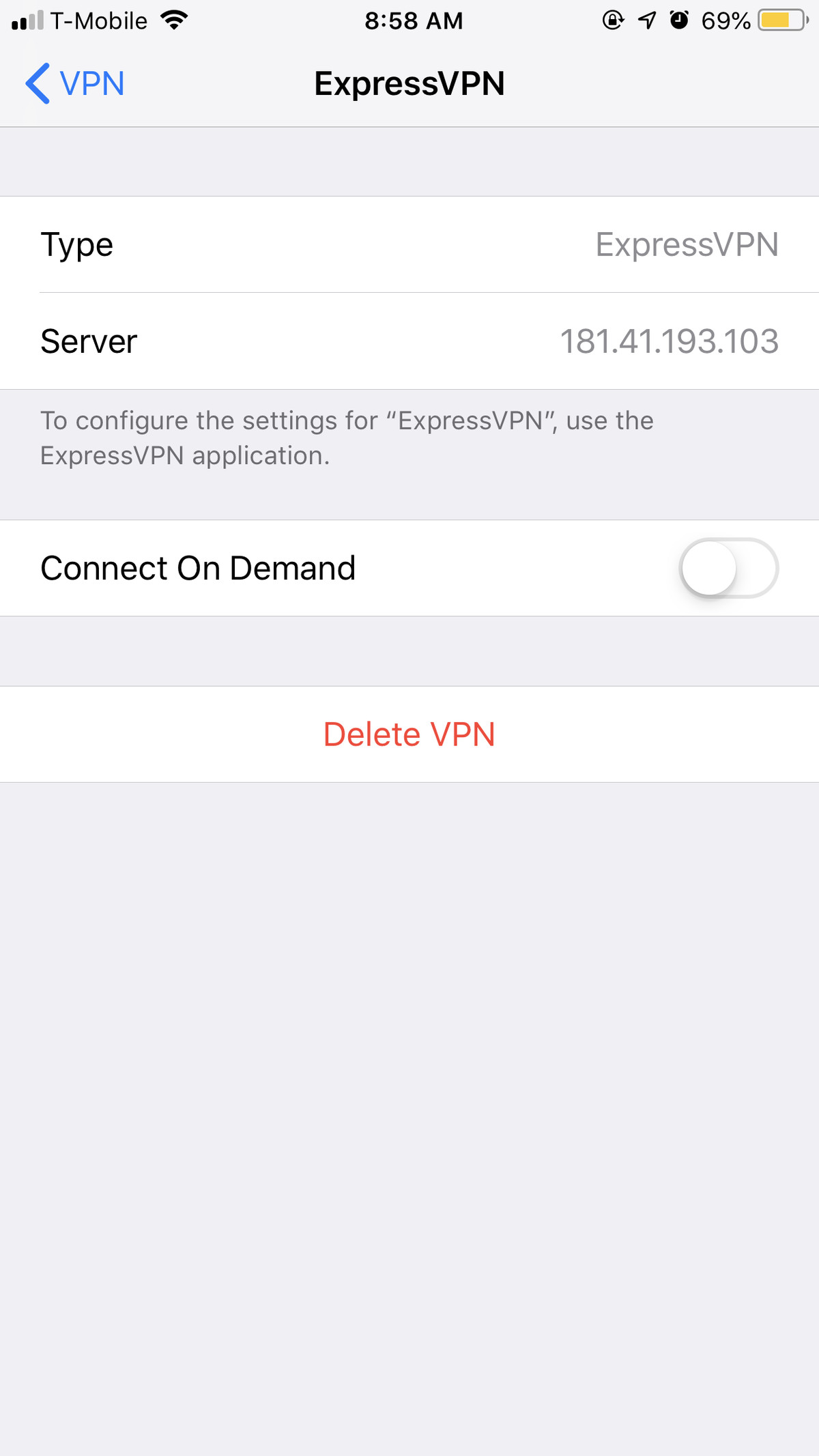 این جایی است که می‌توانید VPN را نیز حذف کنید.