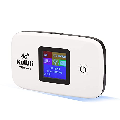 KuWFi 4G LTE Mobile WiFi Hotspot Unlocked Wireless Internet Router Devices with SIM Card Slot for Travel Support B2 B4 B5 B12 B17 Network Band for AT&T T-Mobile