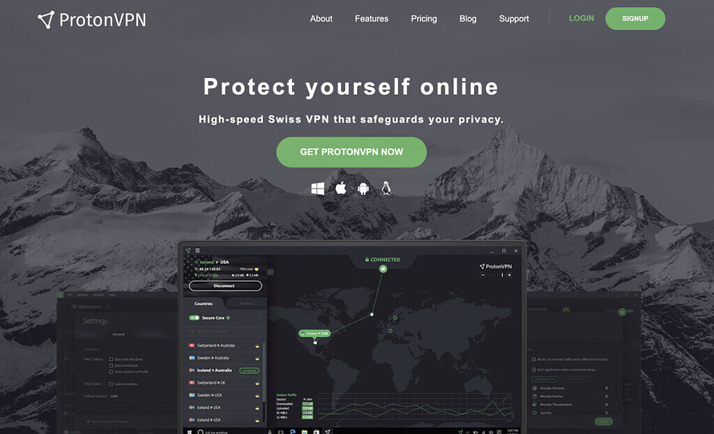  صفحه اصلی ProtonVPN. 