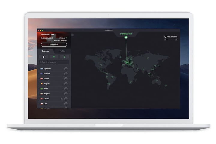 ارائه ProtonVPN در Macbook در پس زمینه سفید باز می شود.