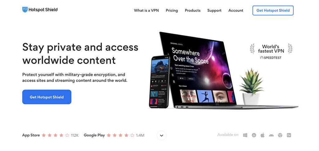  صفحه اصلی Hotspot Shield. 