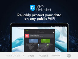 لپ‌تاپ با استفاده از KeepSolid VPN Lifetime با 5 دستگاه: 3 بسته حساب.
