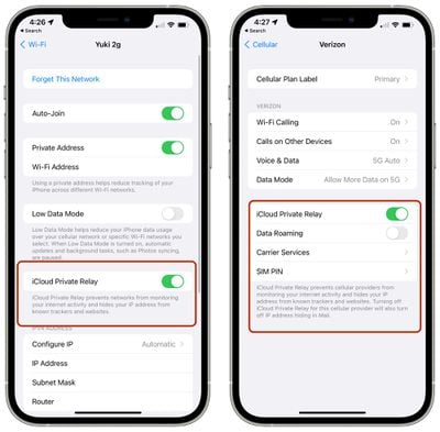 تنظیمات رله خصوصی icloud سلولی wifi