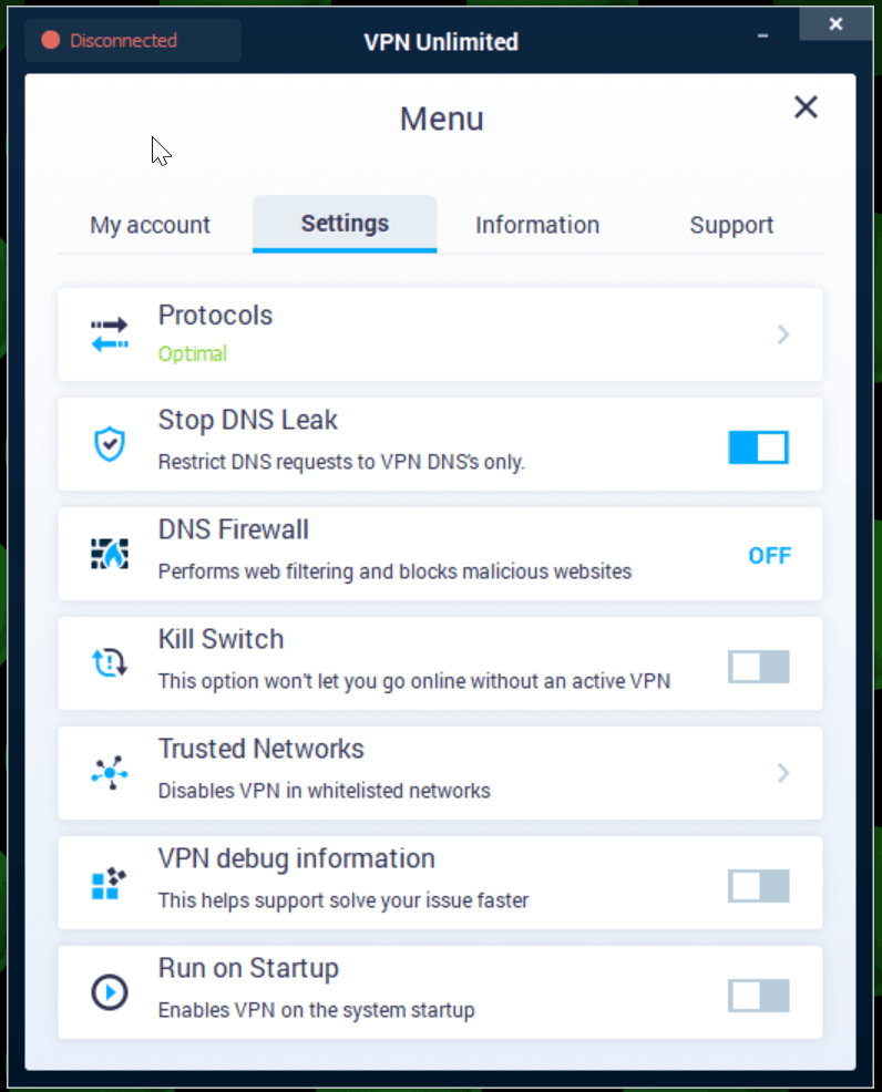  منوی تنظیمات نامحدود KeepSolid VPN