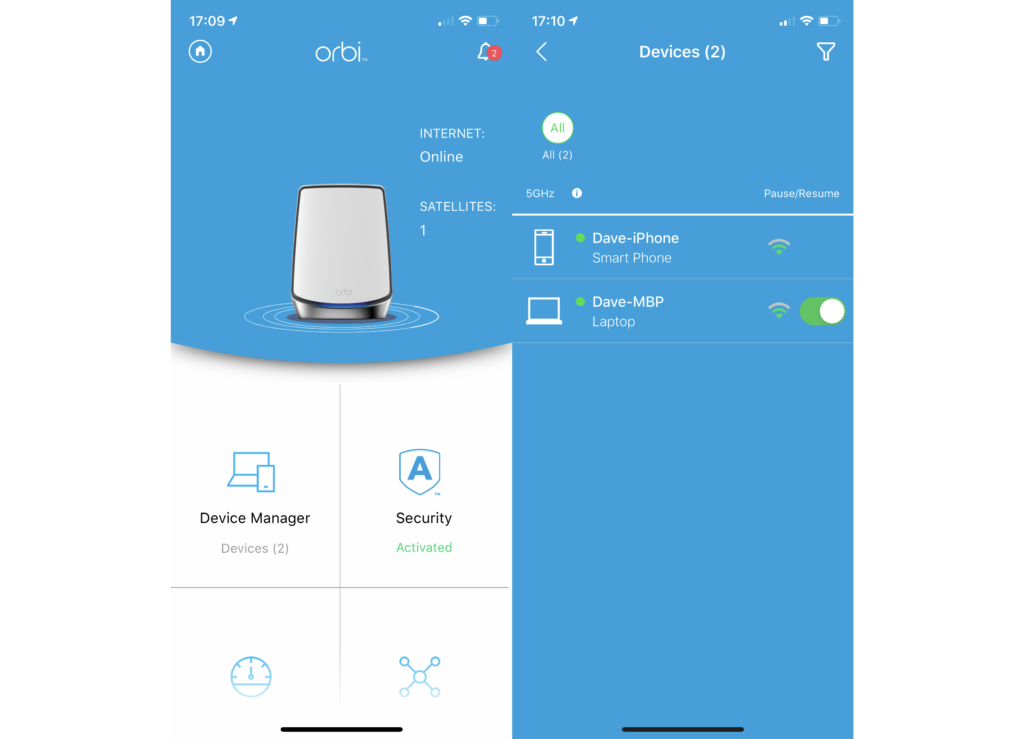عکس‌هایی از صفحه‌های تنظیمات برنامه Netgear Orbi RBK752
