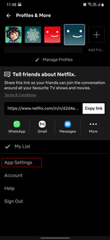 تنظیمات برنامه را در برنامه نتفلیکس باز کنید