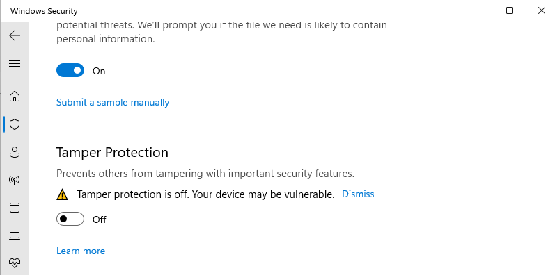 محافظت با دستکاری خاموش است